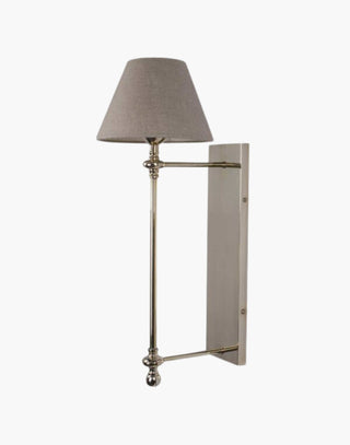 Nickel Finish with Natural Linen Shade Provencal wall lights: Elegant cast brass fixtures inspired by 19th-century French design. Customizable shades available.