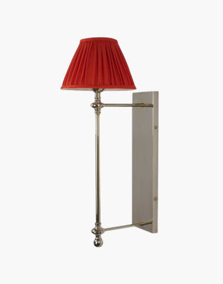 Nickel Finish with Red Shade Provencal wall lights: Elegant cast brass fixtures inspired by 19th-century French design. Customizable shades available.