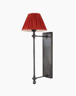 Old Antique Finish with Red Shade Provencal wall lights: Elegant cast brass fixtures inspired by 19th-century French design. Customizable shades available.