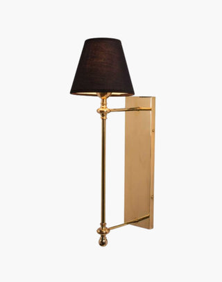 Polished Lacquered Finish with Black Shade Provencal wall lights: Elegant cast brass fixtures inspired by 19th-century French design. Customizable shades available.