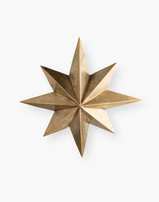 Solid Brass star-shaped pendant with a warm antique finish with four lights that reflect off the canopy.