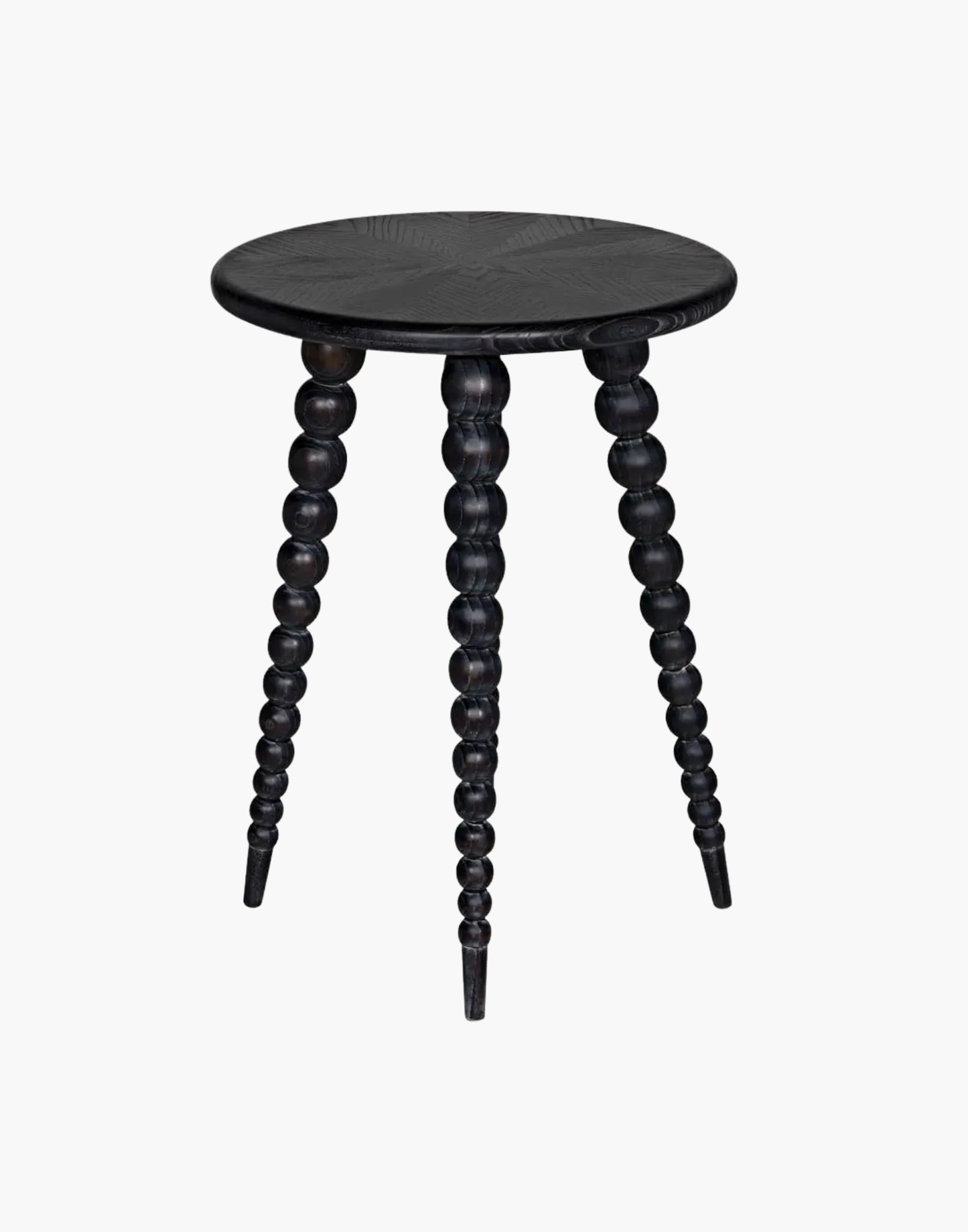 Decorative accent table with graduated sphere legs and graphic black wood finish