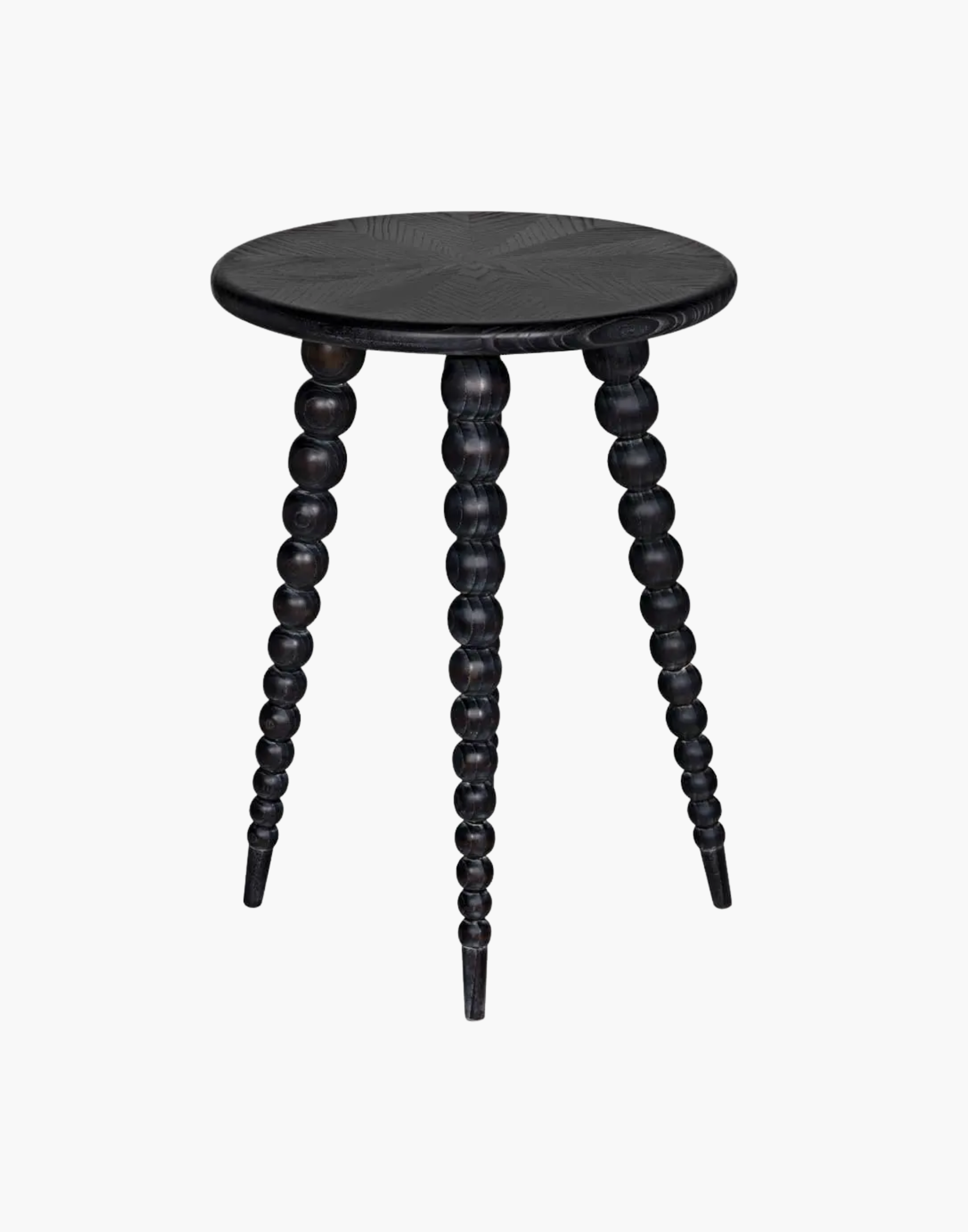 Decorative accent table with graduated sphere legs and graphic black wood finish