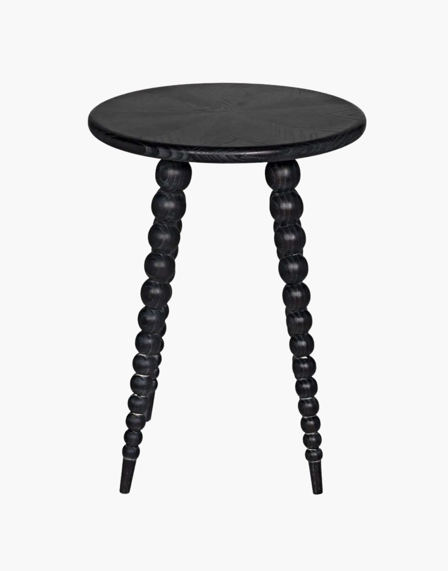 Decorative accent table with graduated sphere legs and graphic black wood finish