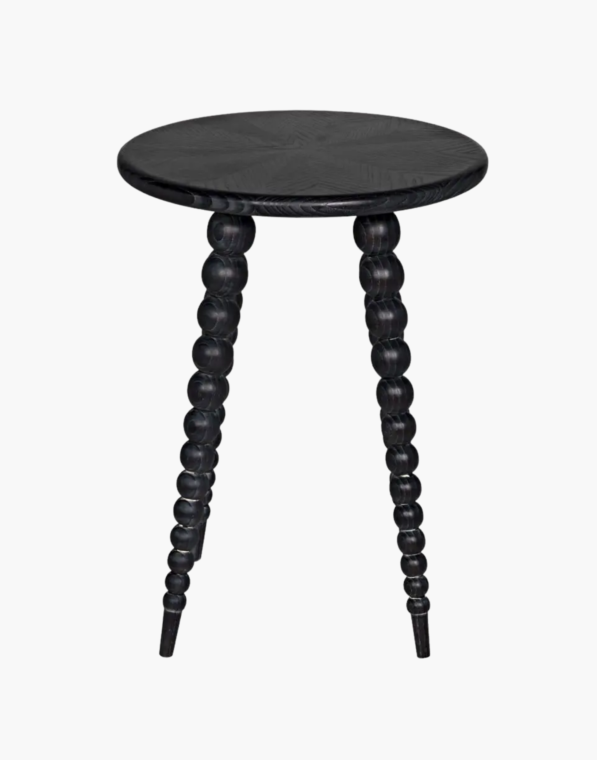 Decorative accent table with graduated sphere legs and graphic black wood finish