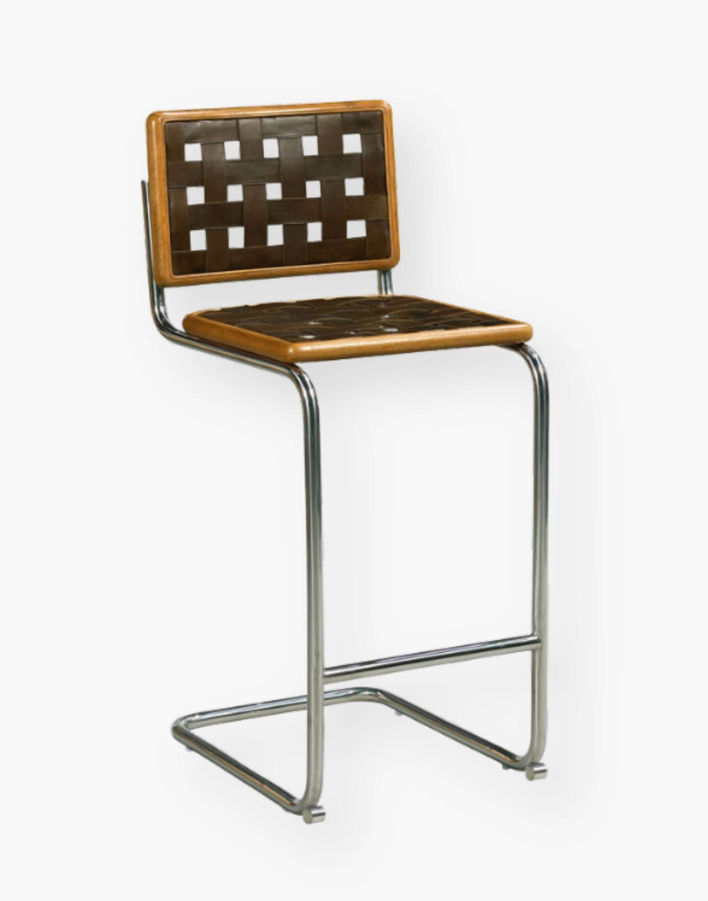 leather woven seated bar stool with metal legs