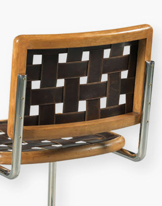 leather woven seated bar stool with metal legs