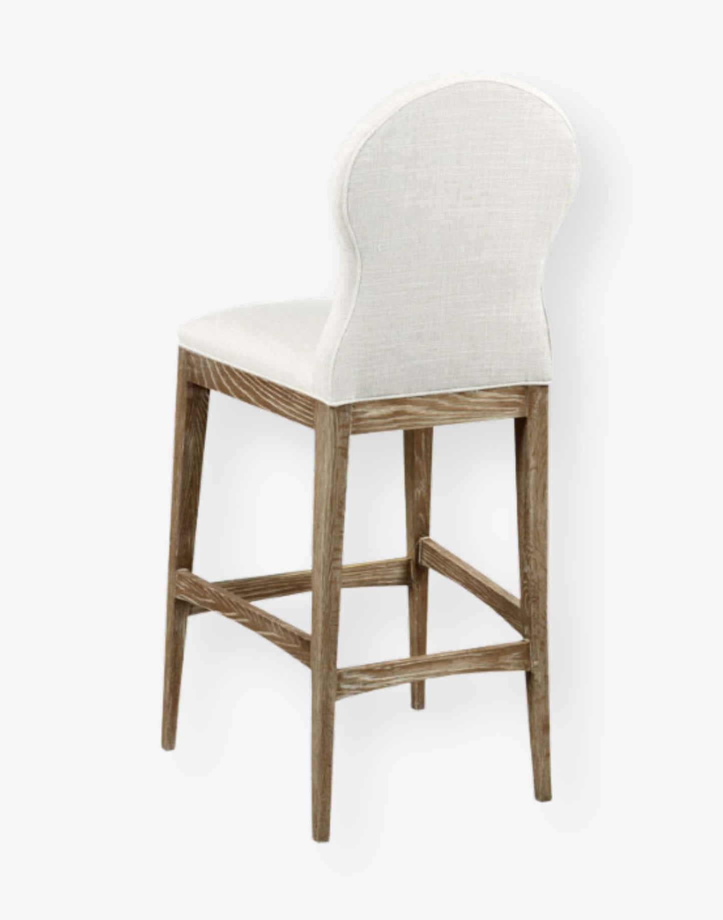 An upholstered seat over tapering chamfered corner posts joined by chamfered stretchers. Crafted from oak solids finished in a Vintage hue.