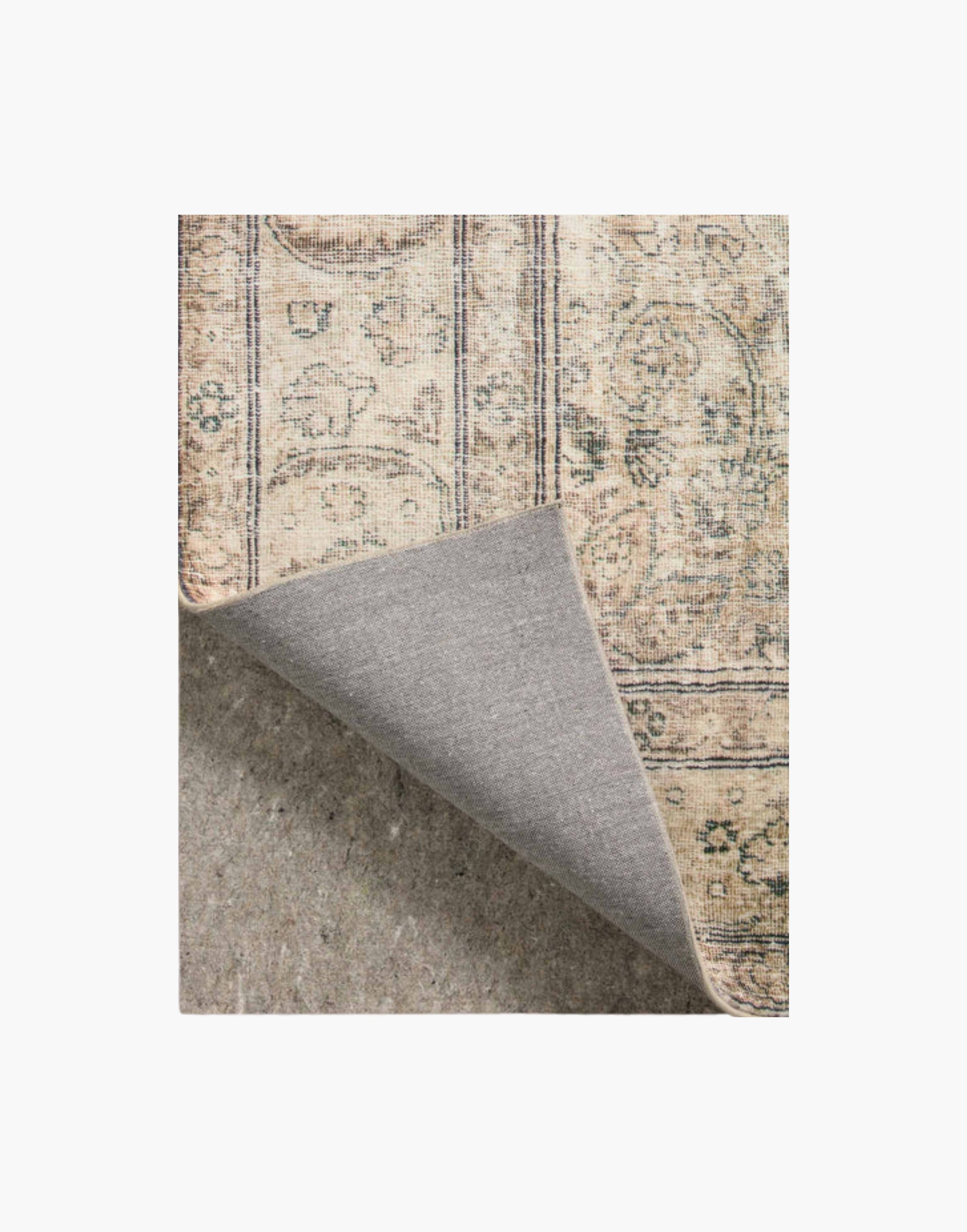 Grey 1/8 inch all-surface rug pad with rubber backing, non-slip cushioning, fits any rug size