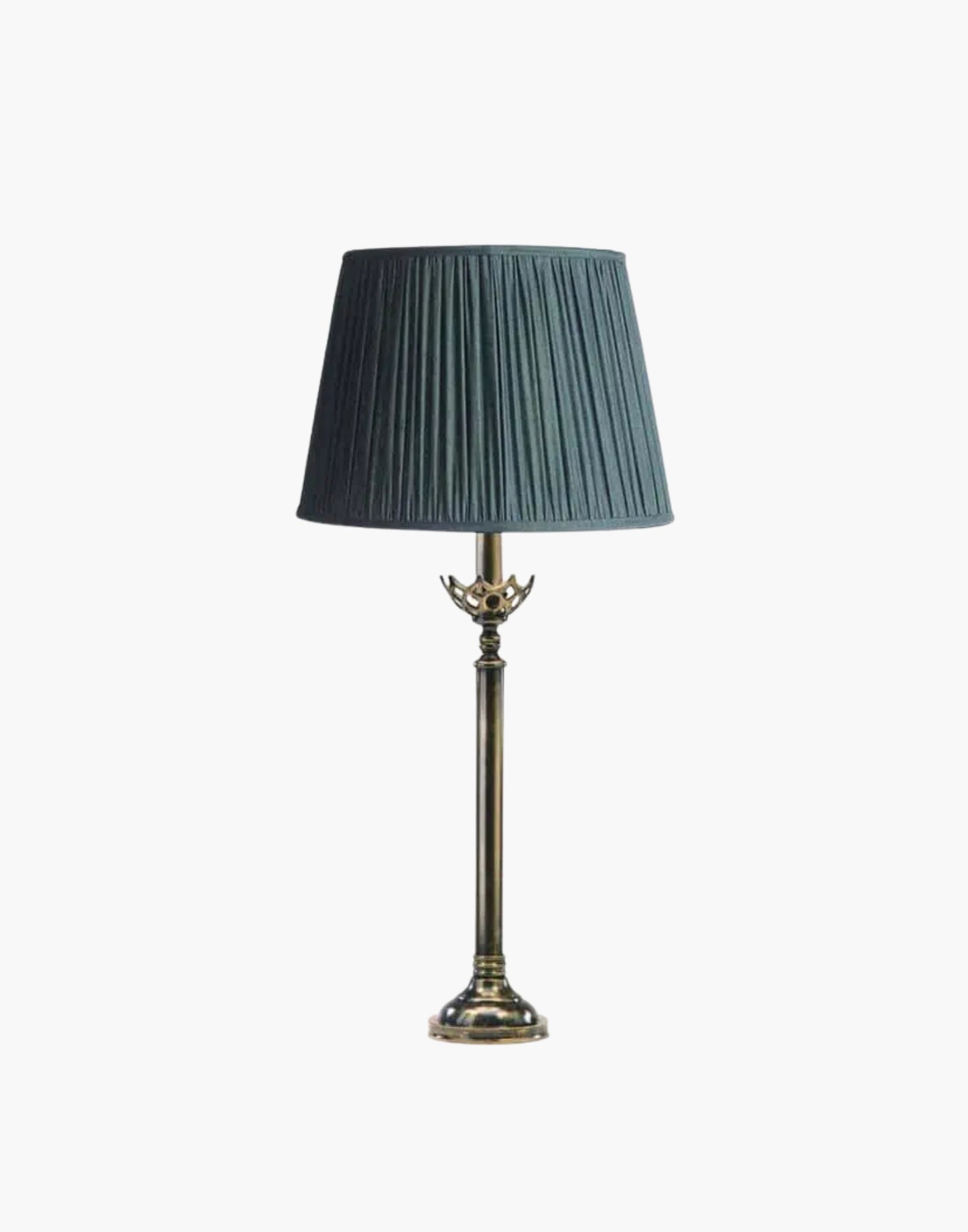 Large Gothic Table Lamp in cast brass, inspired by historic church designs in Cork, Ireland. Available with soft shade options and matching chandeliers and wall lights.