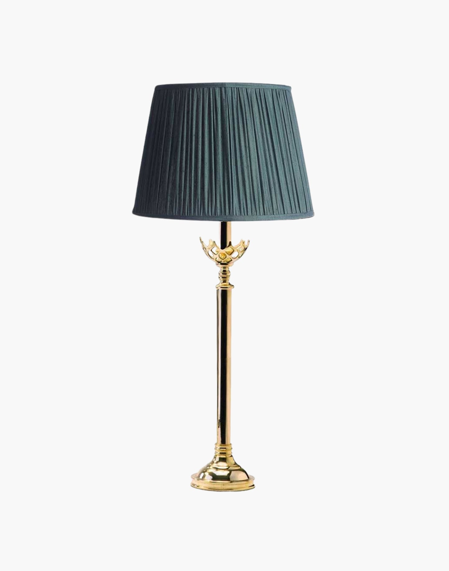 Table lamp in cast brass inspired by original church design from Cork, Ireland, available with soft shade.