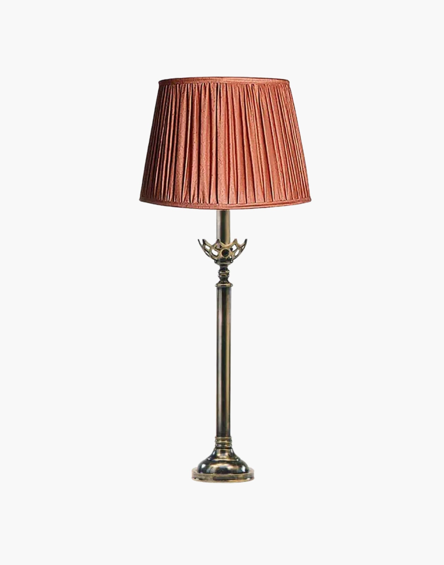 Large Gothic Table Lamp in cast brass, inspired by historic church designs in Cork, Ireland. Available with soft shade options and matching chandeliers and wall lights.