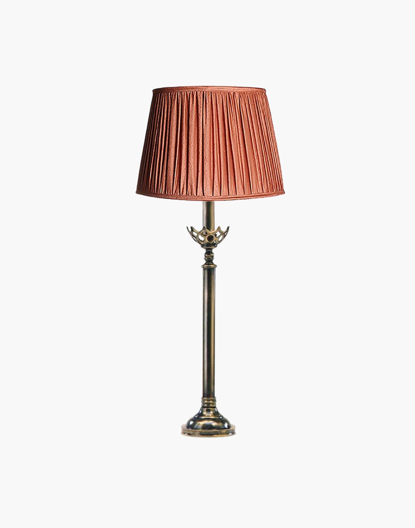 Table lamp in cast brass inspired by original church design from Cork, Ireland, available with soft shade.