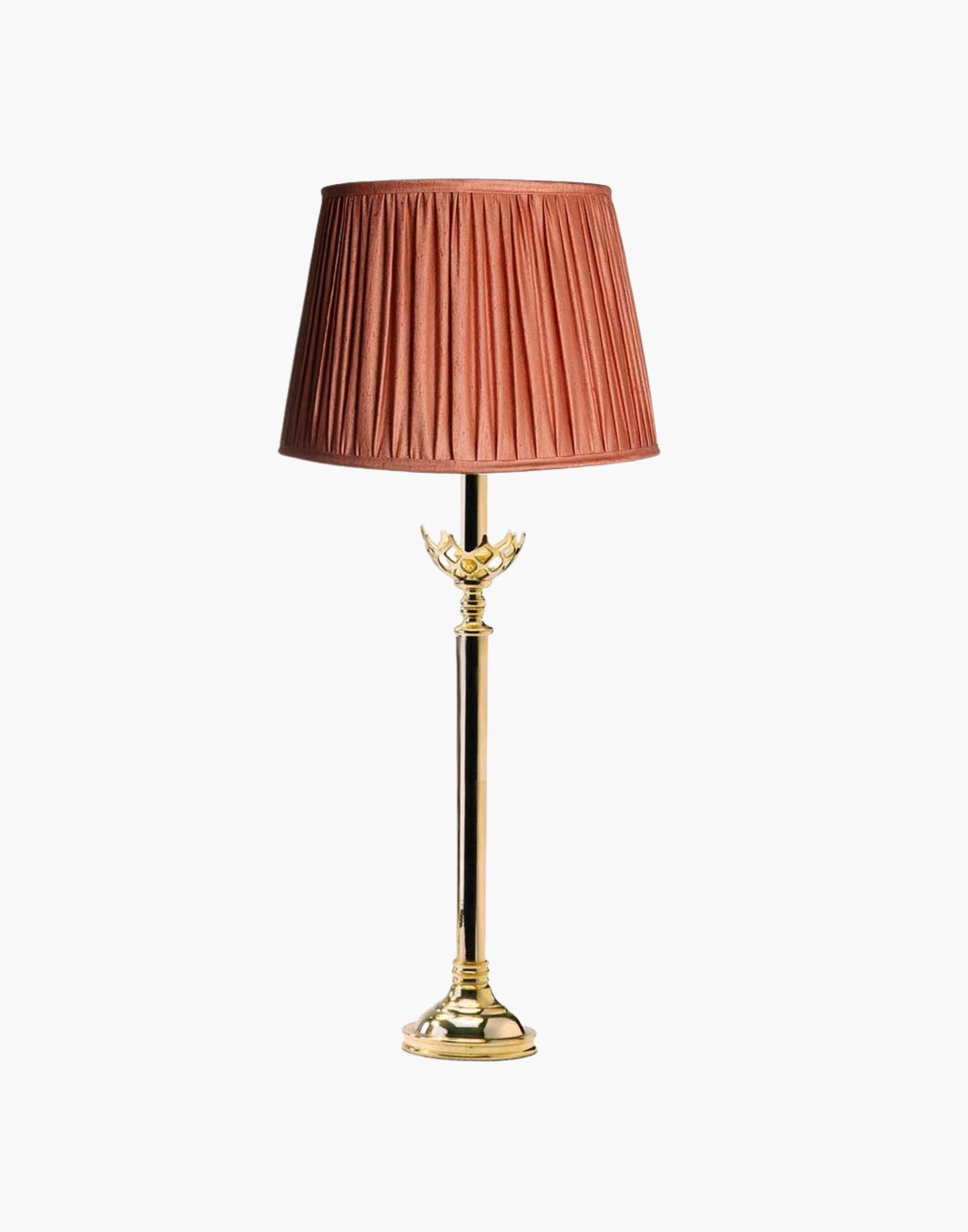 Table lamp in cast brass inspired by original church design from Cork, Ireland, available with soft shade.
