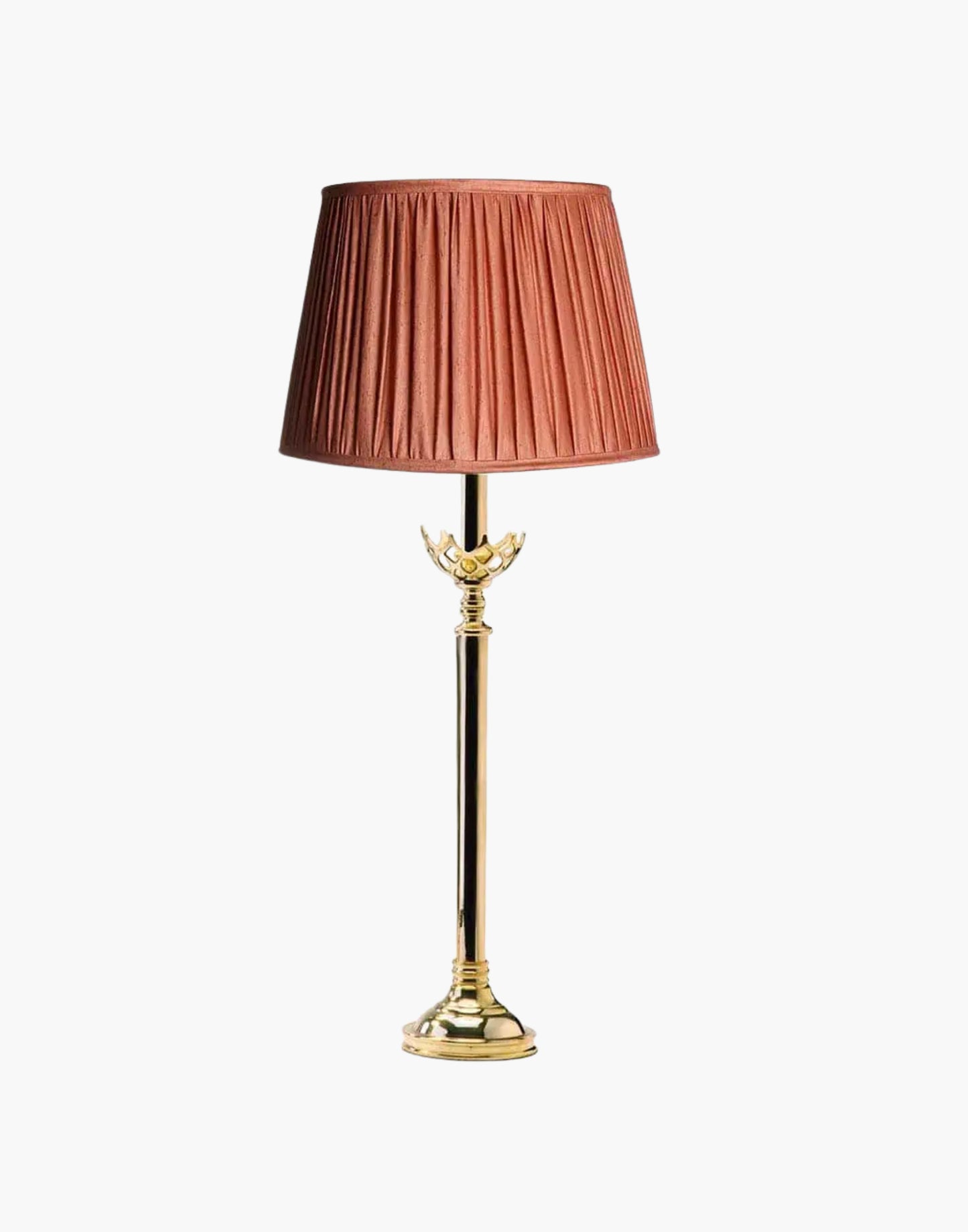 Table lamp in cast brass inspired by original church design from Cork, Ireland, available with soft shade.