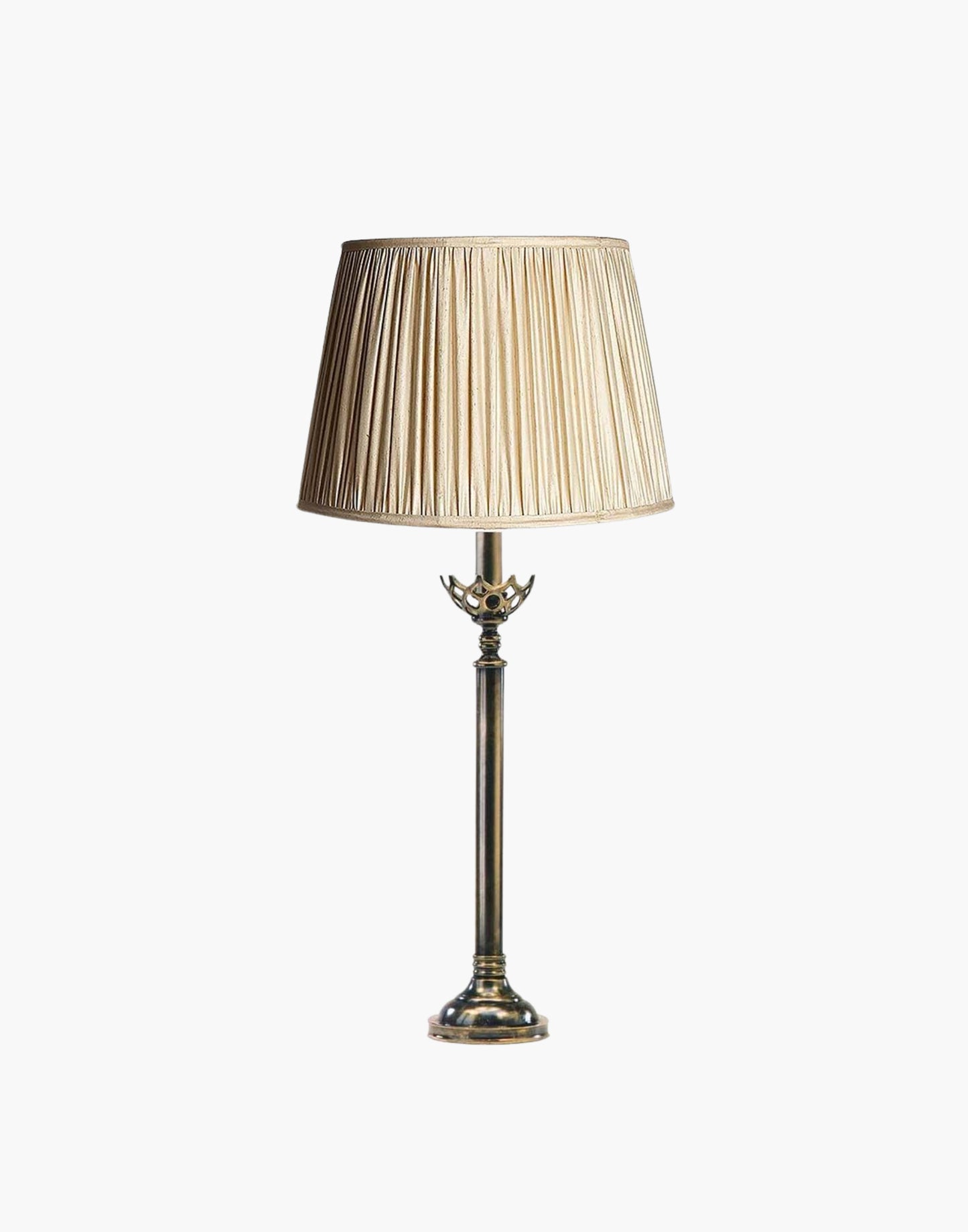 Table lamp in cast brass inspired by original church design from Cork, Ireland, available with soft shade.