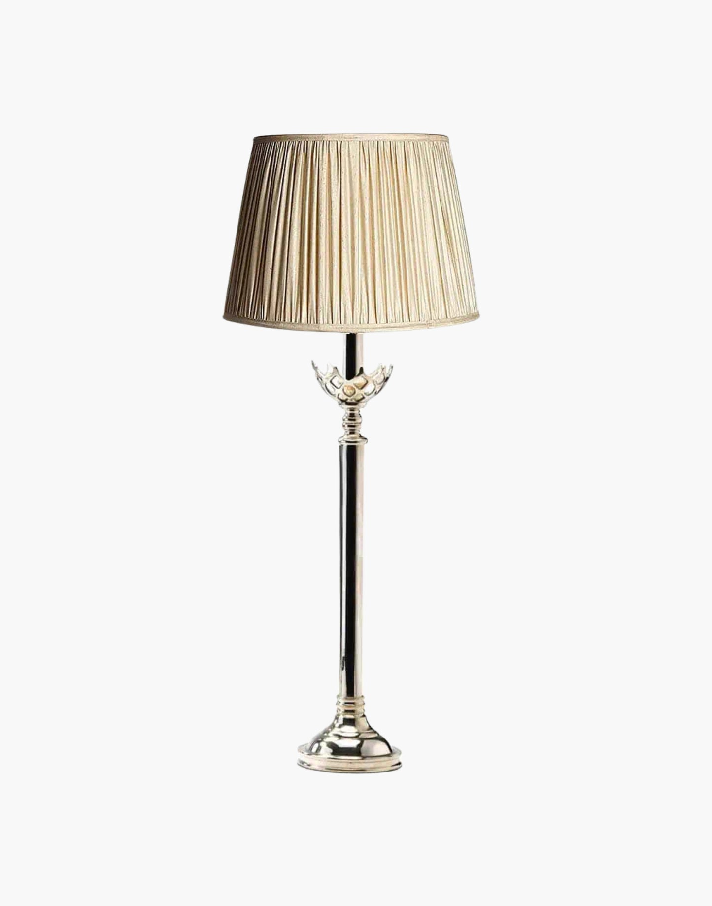Table lamp in cast brass inspired by original church design from Cork, Ireland, available with soft shade.