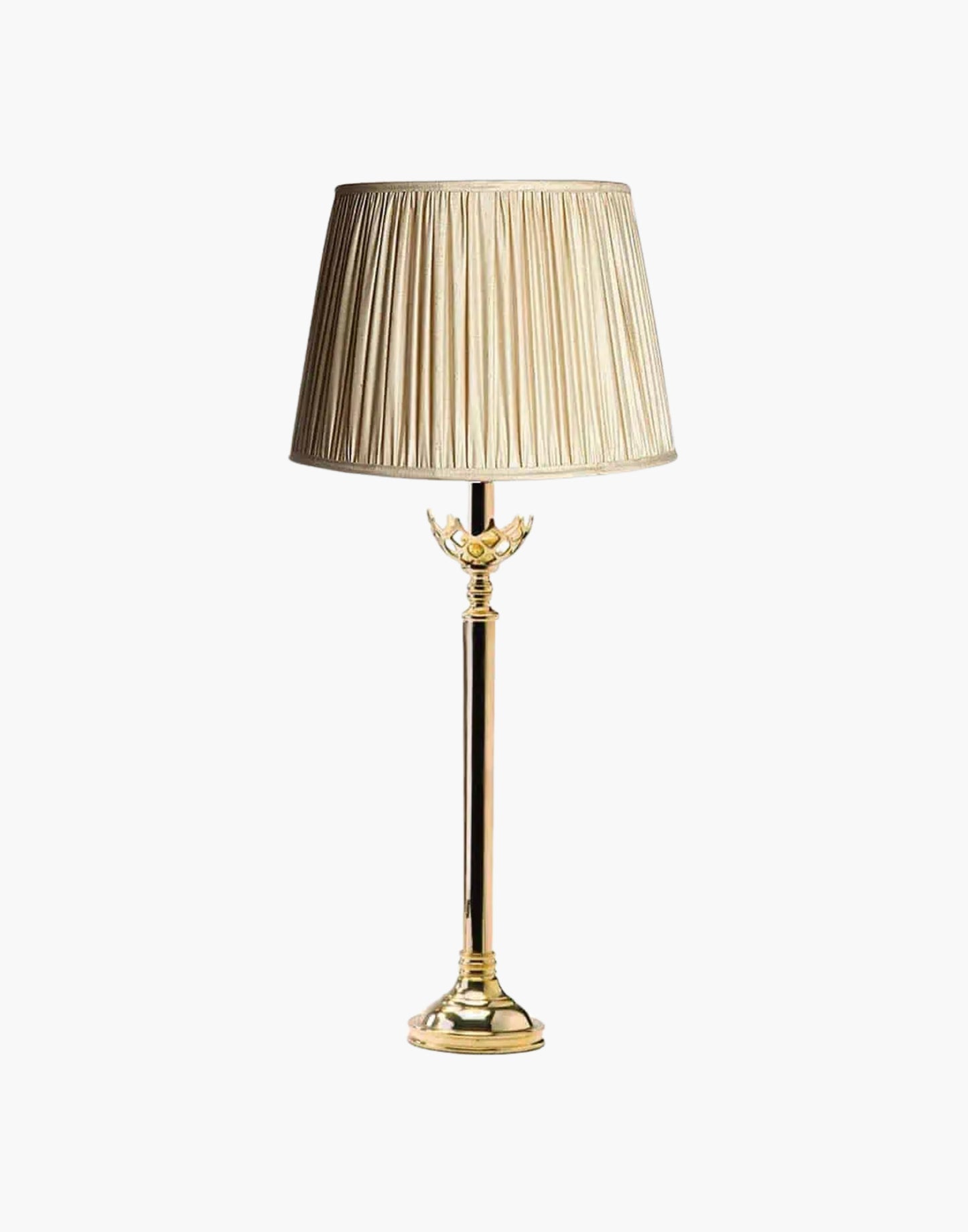 Table lamp in cast brass inspired by original church design from Cork, Ireland, available with soft shade.