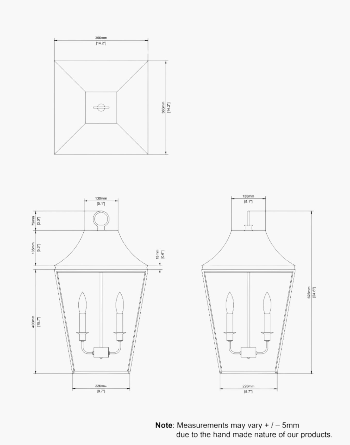 SPEC Sheet for Large Knightsbridge Pendant - Handmade in Solid Brass for Traditional, Modern, Mid-Century, and Transitional Homes
