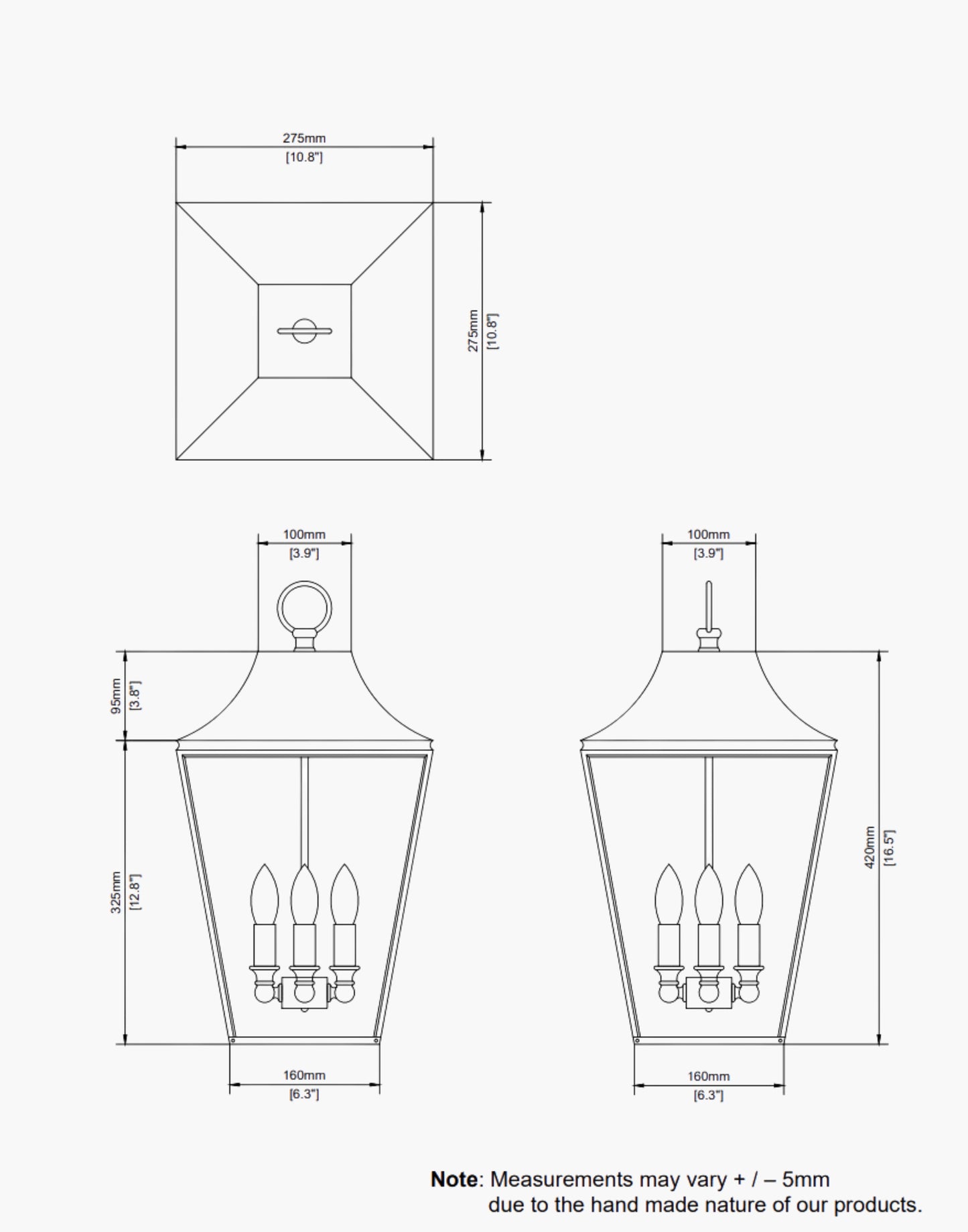 SPEC sheet for the Knightsbridge Pendant (Medium) with 3-light cluster, handmade in solid brass. Elegant porch and hall lantern, ideal for traditional home lighting. Includes 19.5″ chain and ceiling canopy. Perfect for classic and timeless interiors.