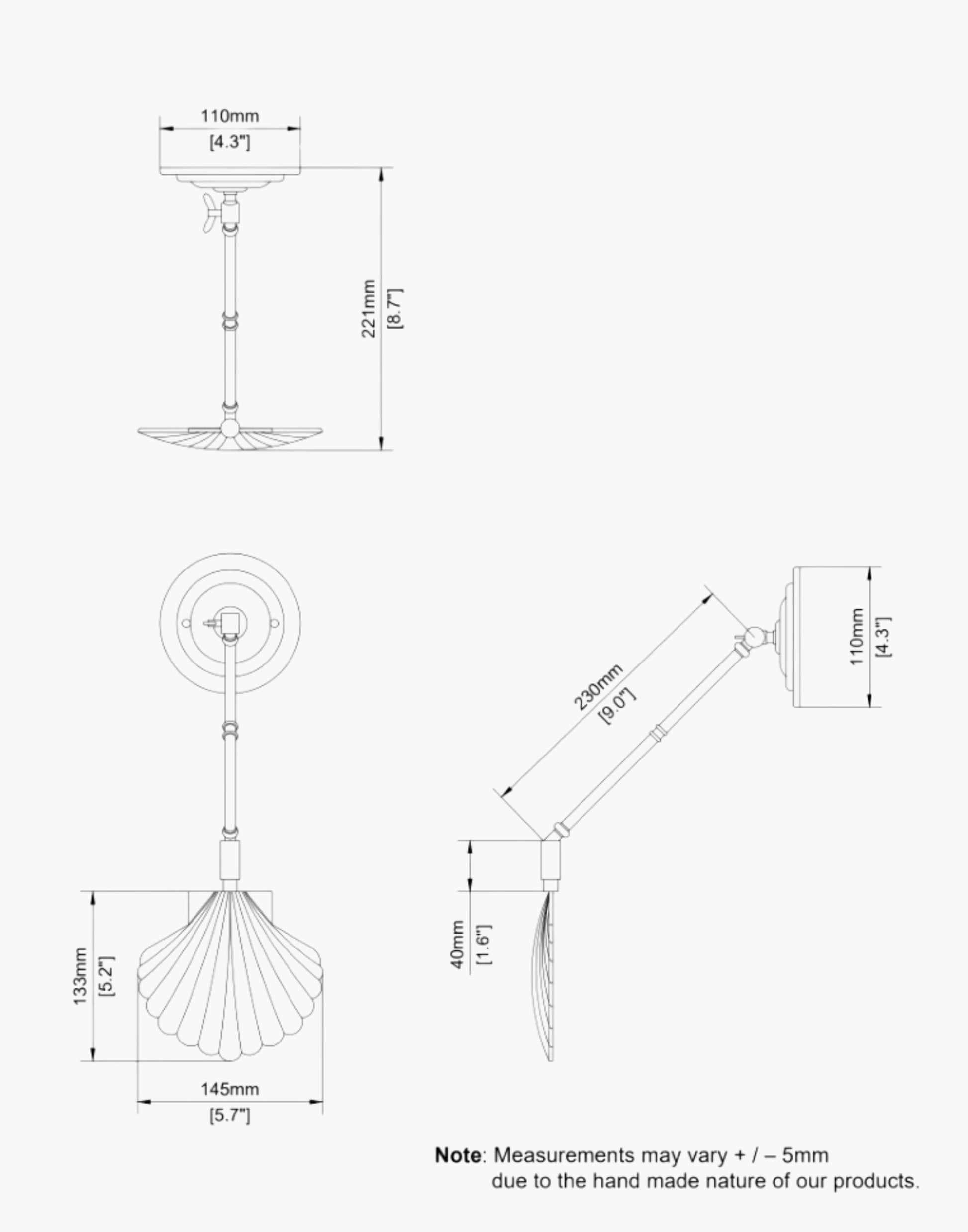 SPEC for the Oyster Adjustable Wall Light