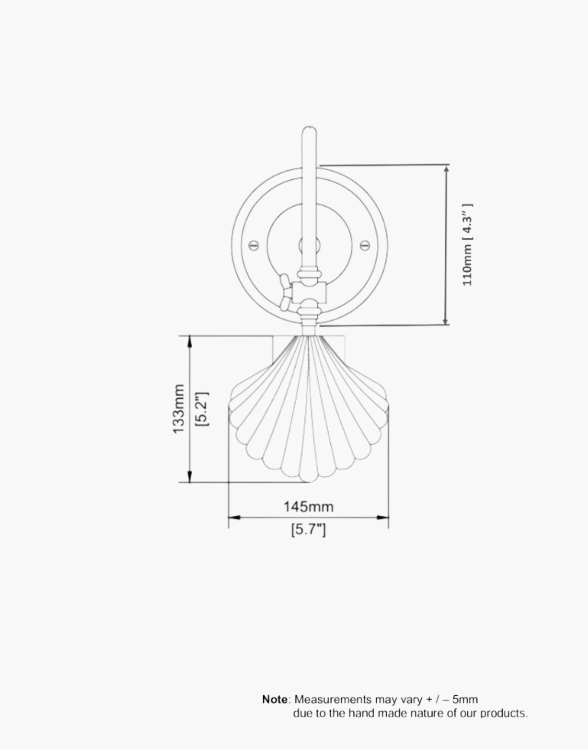 SPEC sheet for the Oyster Shell Picture Light