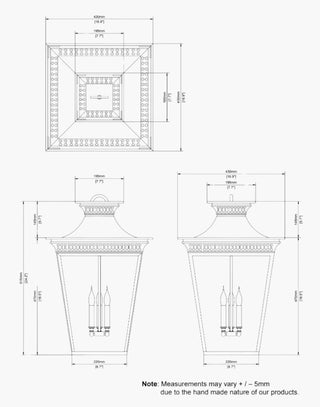 SPEC Sheet for the Large Pagoda Pendant in solid brass with pierced fretwork and a Pagoda-style roof. Inspired by Far Eastern Colonial design, perfect for traditional interiors. Includes 500mm chain and ceiling canopy.