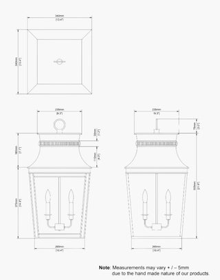 SPEC for the Large Parisienne Hanging Lantern in solid brass with intricate fretwork, inspired by classic French architecture. Perfect for grand hallways and entrance porches.