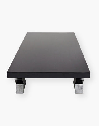 Solid Wood rectangle coffee table supported with 4 legs with a geometric zig zag cut out design in a hand rubbed black finish