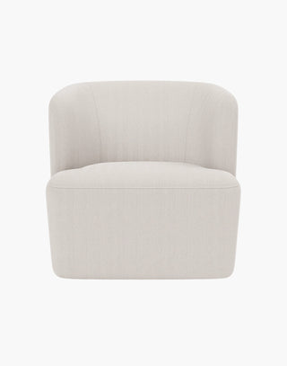 Swivel Chair in Pagua Bone High-Performance Fabric with Dark Gray Wood Frame.