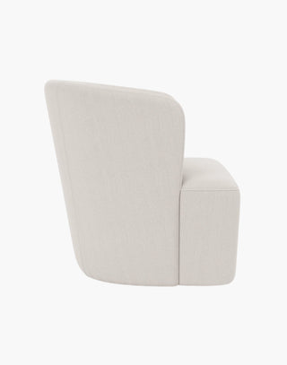 Swivel Chair in Pagua Bone High-Performance Fabric with Dark Gray Wood Frame.