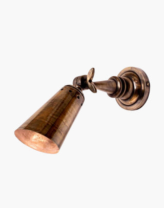 Distressed Finish Nautical Steamer Double Wall Light: Heavy machined brass fixture inspired by SS Columbus ocean liner. Ideal for bedside or reading areas.