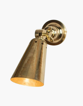 Unlacquered Natural Finish Nautical Steamer Double  Wall Light: Heavy machined brass fixture inspired by SS Columbus ocean liner. Ideal for bedside or reading areas.