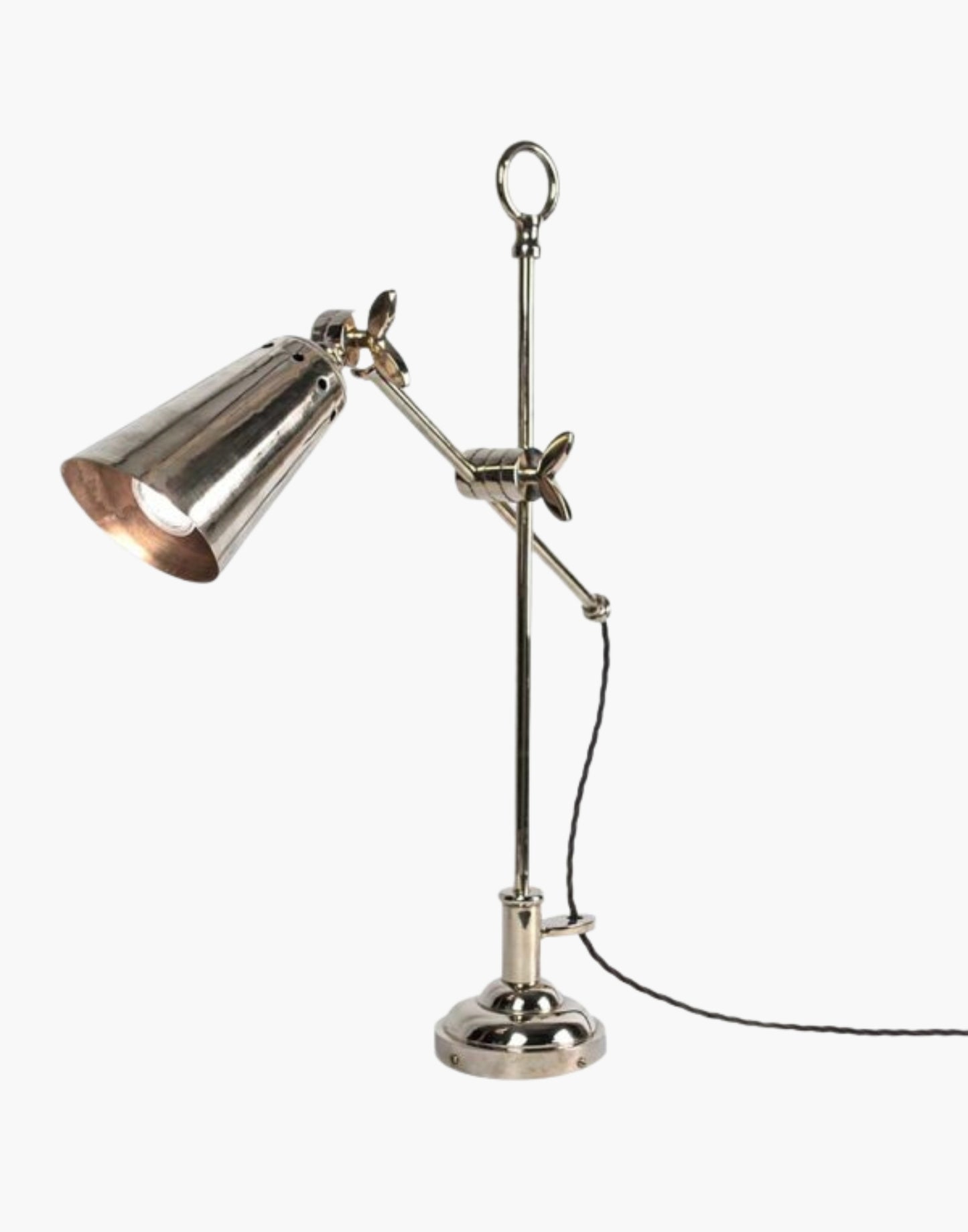 Nickel Finish Nautical Steamer Table Lamp: Heavy machined brass fixture inspired by SS Columbus ocean liner. Ideal for bedrooms or reading areas.