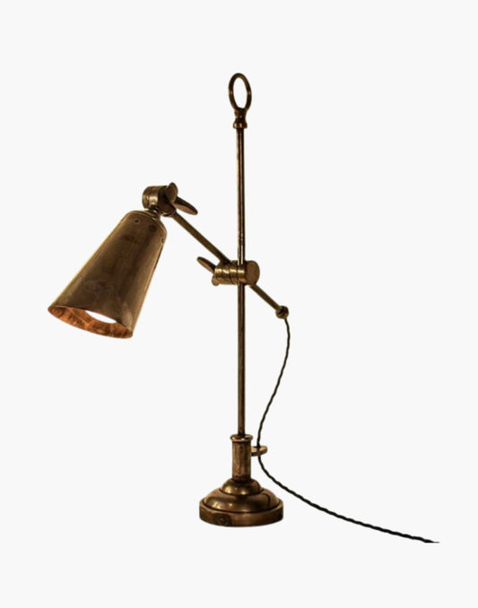 Old Antique Finish Nautical Steamer Table Lamp: Heavy machined brass fixture inspired by SS Columbus ocean liner. Ideal for bedrooms or reading areas.