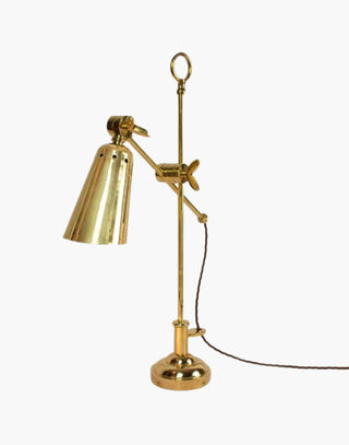 Polished Lacquered Finish Nautical Steamer Table Lamp: Heavy machined brass fixture inspired by SS Columbus ocean liner. Ideal for bedrooms or reading areas.