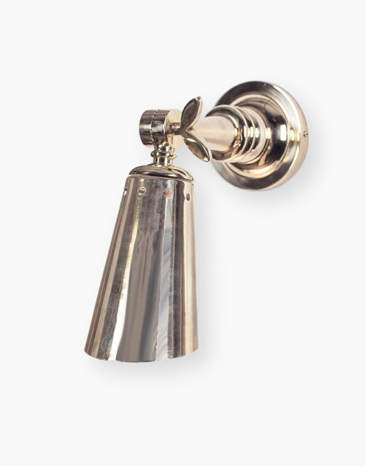 Wall Light in Heavy Machined Brass. Adjustable vertical swivel. Available in various finishes with optional wall plate push switch