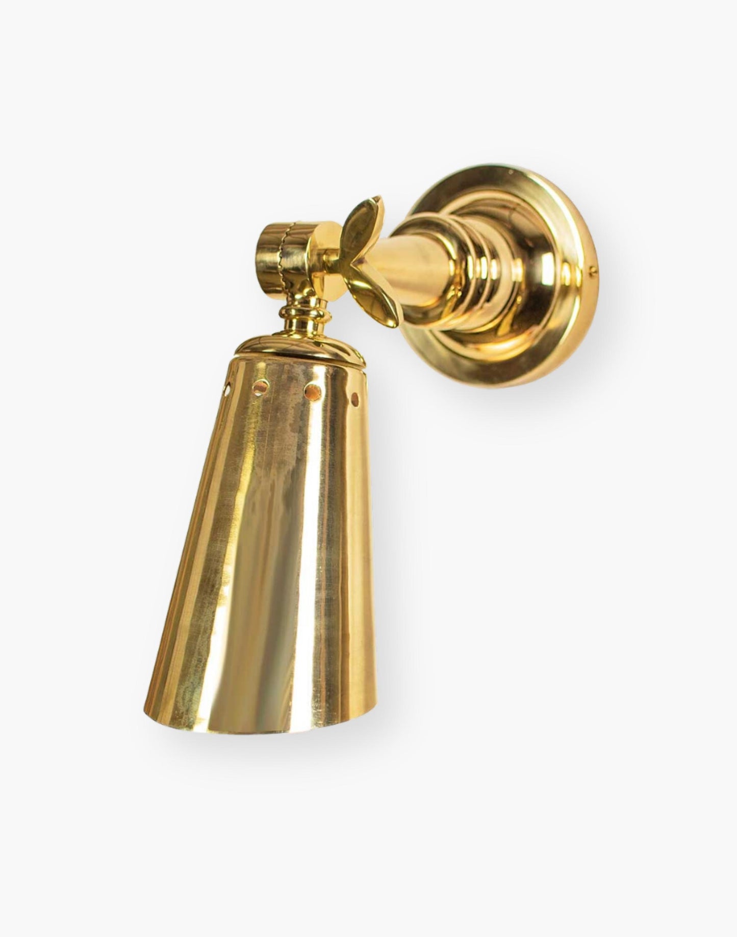 Wall Light in Heavy Machined Brass. Adjustable vertical swivel. Available in various finishes with optional wall plate push switch