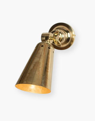 Wall Light in Heavy Machined Brass. Adjustable vertical swivel. Available in various finishes with optional wall plate push switch