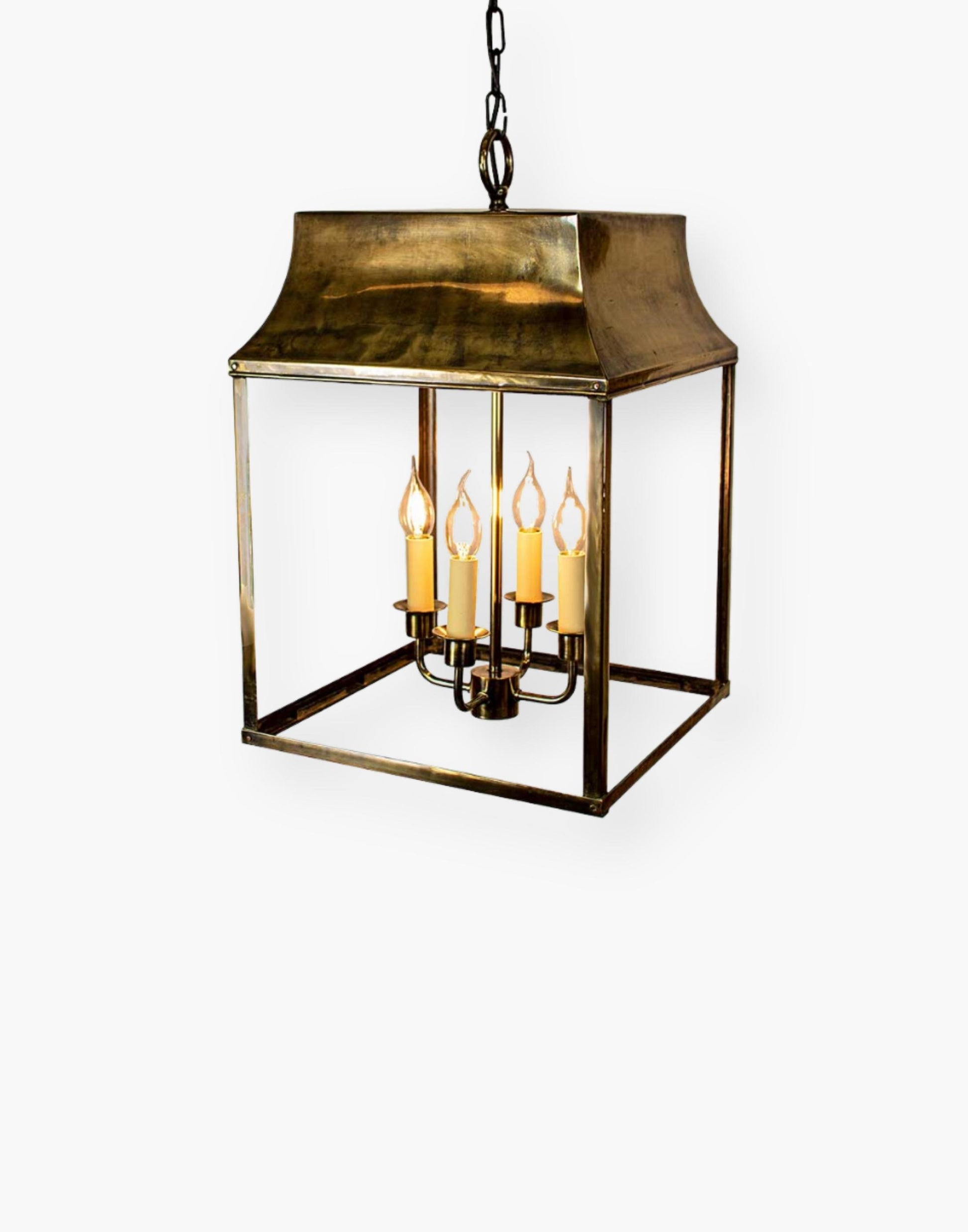 Handmade Hanging Lantern in Solid Brass -  4-Light Cluster - Ideal for Porches, Hallways, and Kitchen Islands.