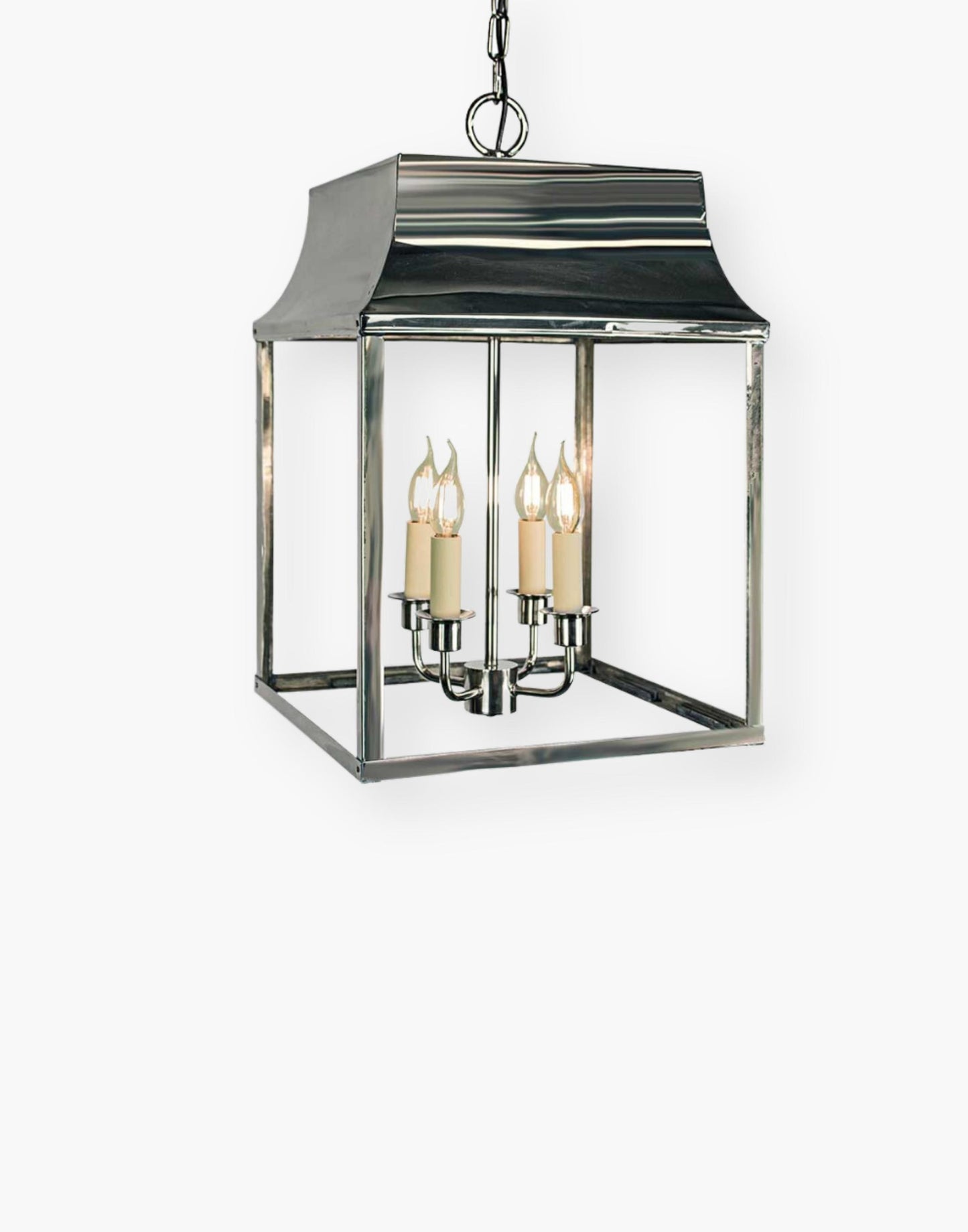Handmade Hanging Lantern in Solid Brass -  4-Light Cluster - Ideal for Porches, Hallways, and Kitchen Islands.