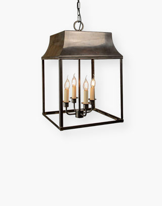 Handmade Hanging Lantern in Solid Brass -  4-Light Cluster - Ideal for Porches, Hallways, and Kitchen Islands.