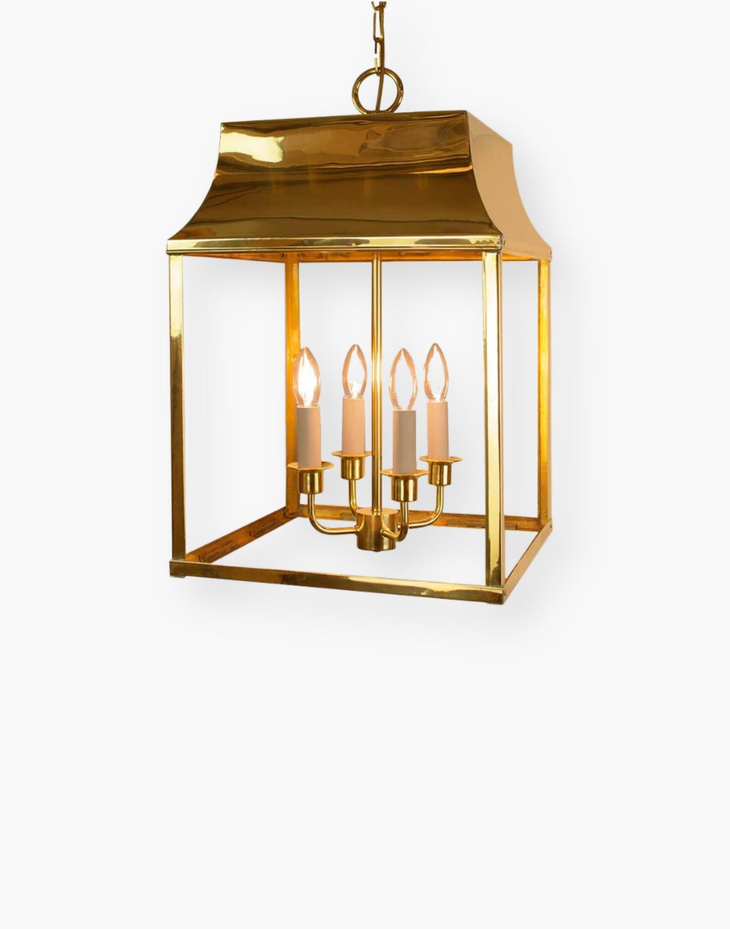 Handmade Hanging Lantern in Solid Brass -  4-Light Cluster - Ideal for Porches, Hallways, and Kitchen Islands.