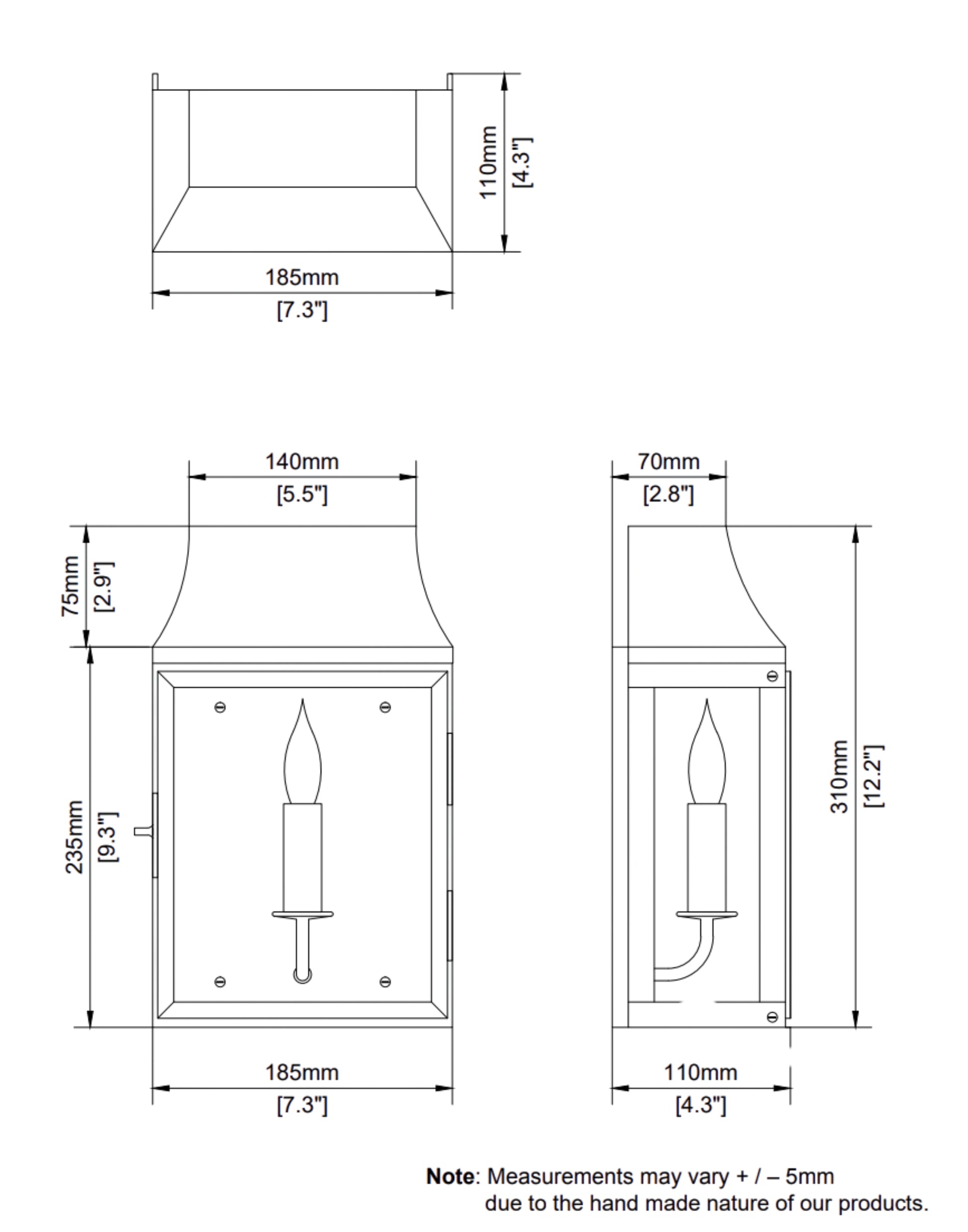 Specs for the Small Strathmore Wall Lantern