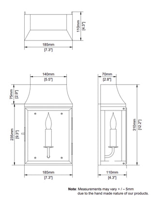 Specs for the Small Strathmore Wall Lantern