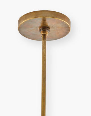 Chandelier with bronze brass shell-shaped shades, lined in antique brass with a frame and pipe constructed in antique brass.
