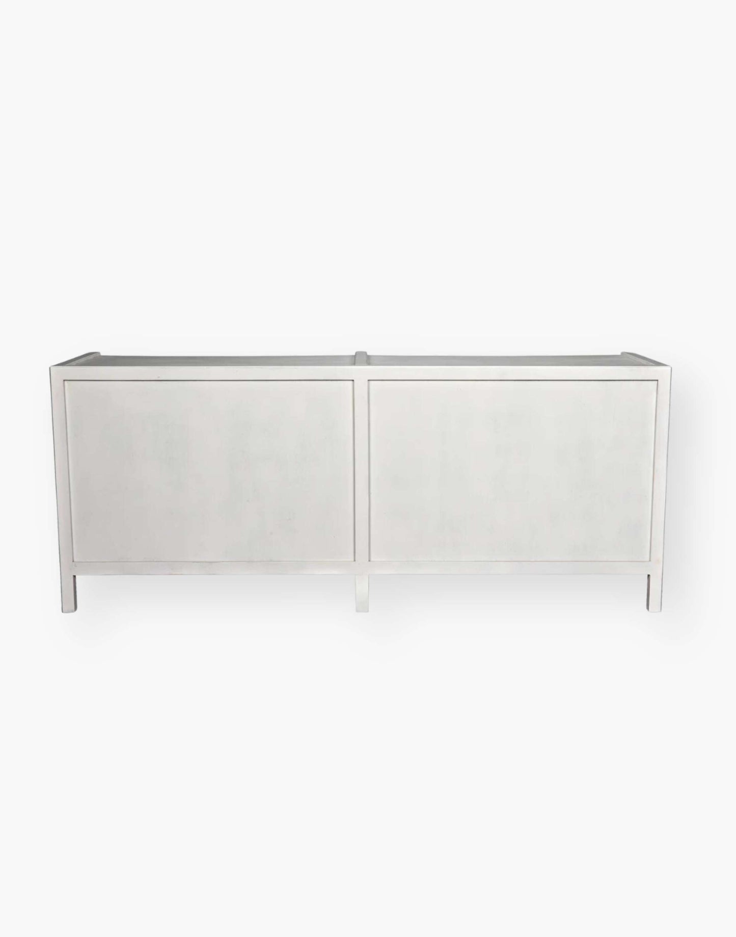 Rustic white wash Mahogany Wood 6-Drawer dresser with a table top and first drawer curved detail with two brass pulls per drawer