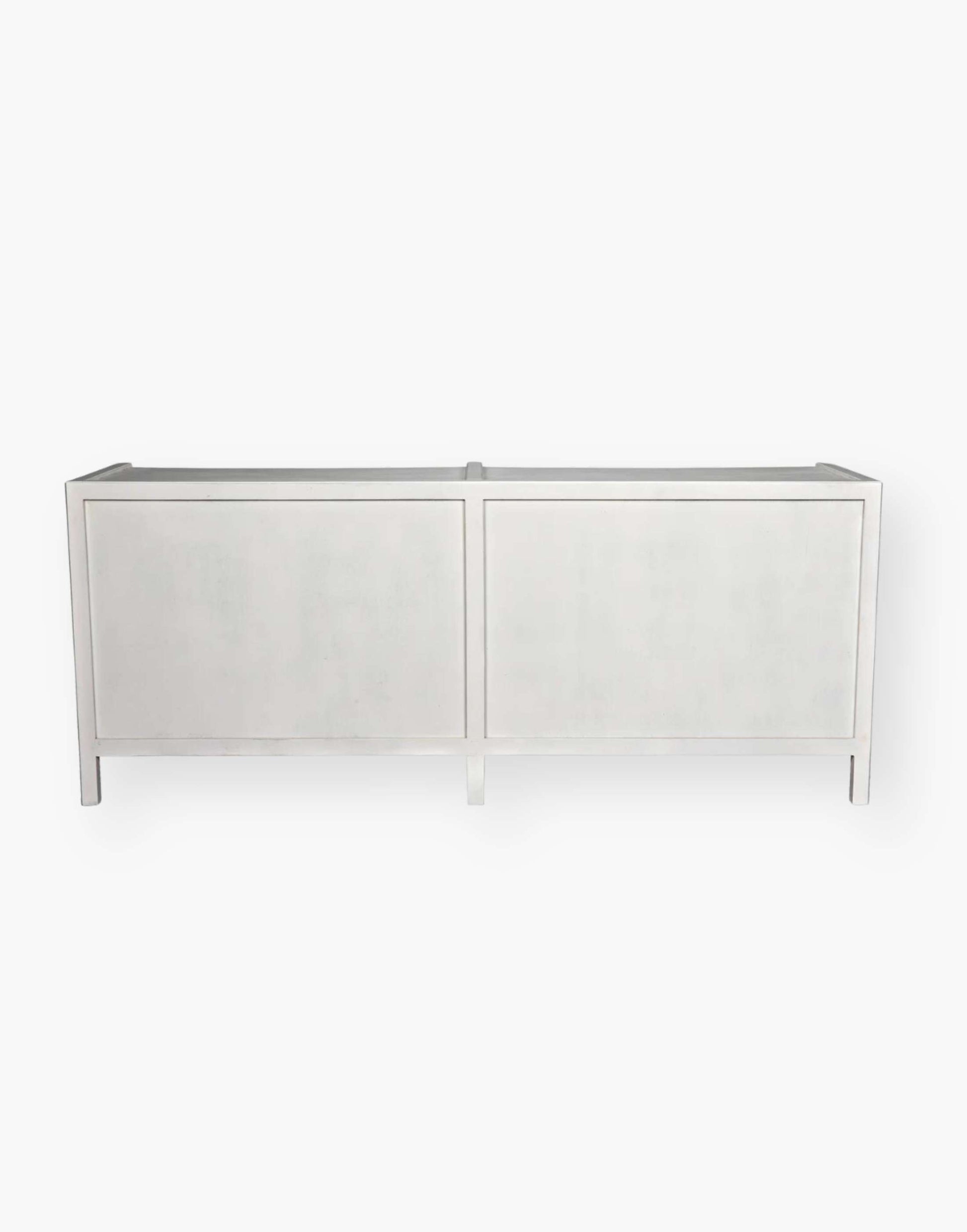 Rustic white wash Mahogany Wood 6-Drawer dresser with a table top and first drawer curved detail with two brass pulls per drawer