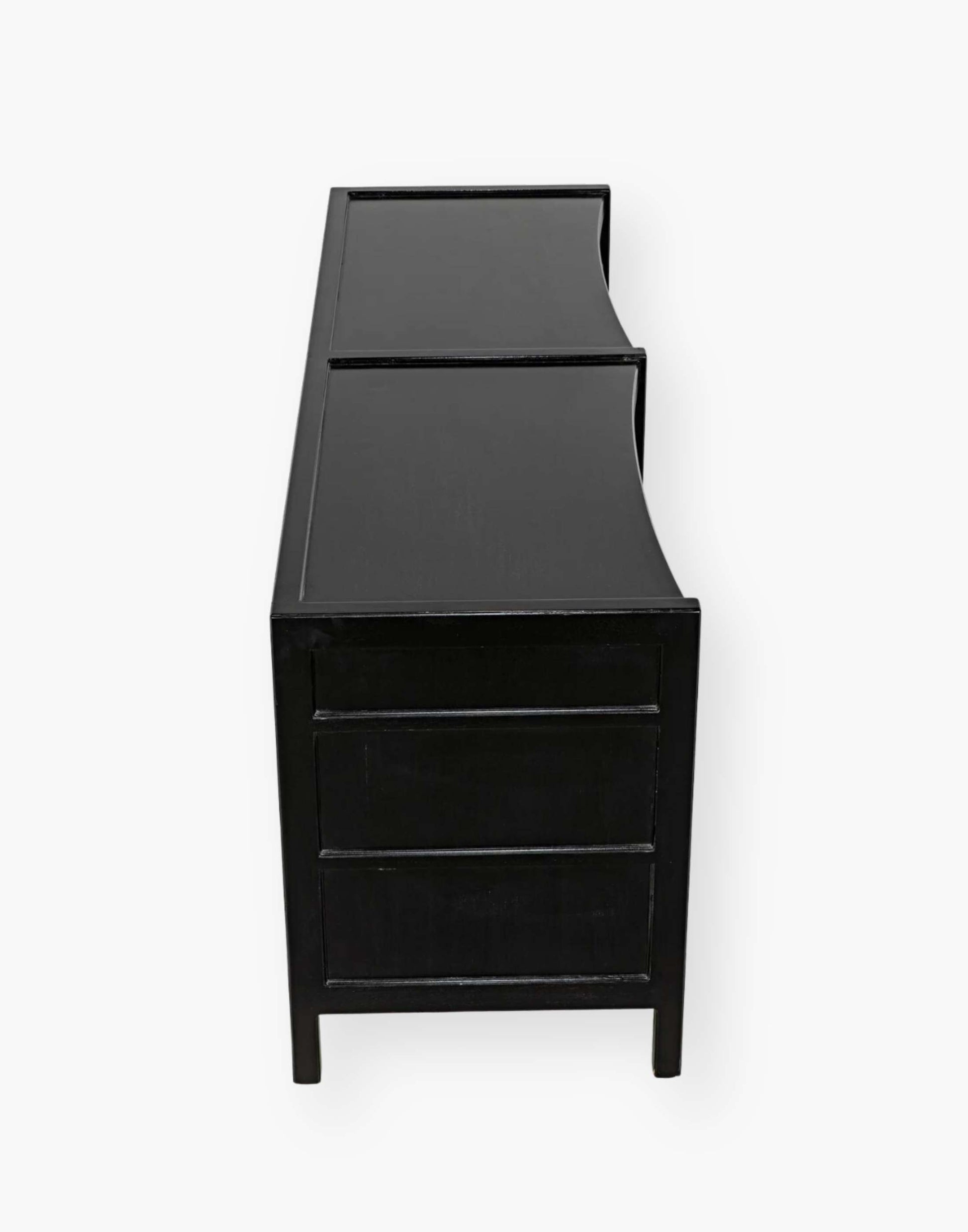 Rustic charcoal Mahogany Wood 6-Drawer dresser with a table top and first drawer curved detail with two brass pulls per drawer