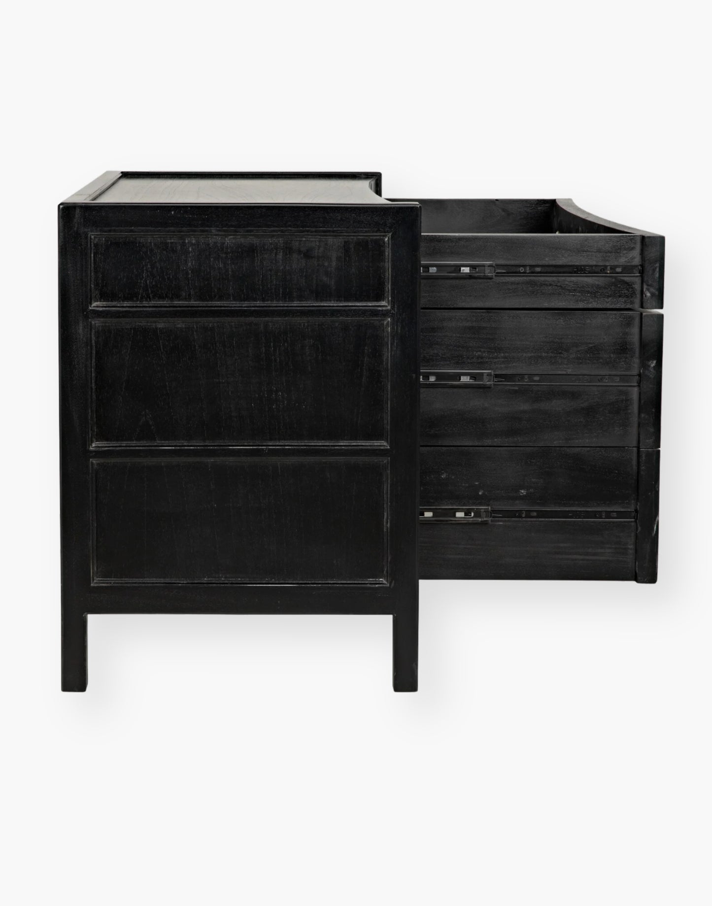 Tate Side Table - Mahogany and Brass Accents - Hand-Rubbed Black Finish - Three Drawers for Storage